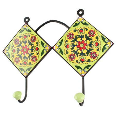 Pea Green Tiny Flower Ceramic Tile Wall Hook
